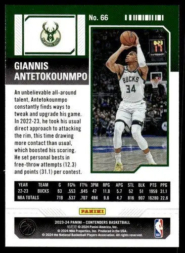 2023-24 Panini Contenders Season Ticket Retail #66 Giannis Antetokounmp ID:74675 - Basketball Card Single