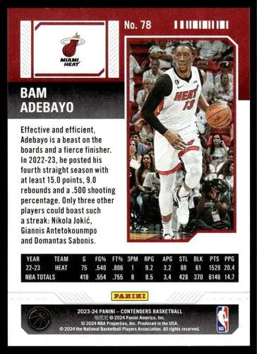 2023-24 Panini Contenders Season Ticket Retail #78 Bam Adebayo NM-MT He ID:74236 - Basketball Card Single