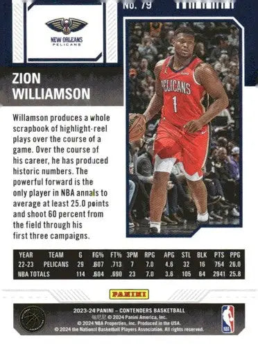 2023-24 Panini Contenders Season Ticket Retail #79 Zion Williamson NM-M ID:74237 - Basketball Card Single
