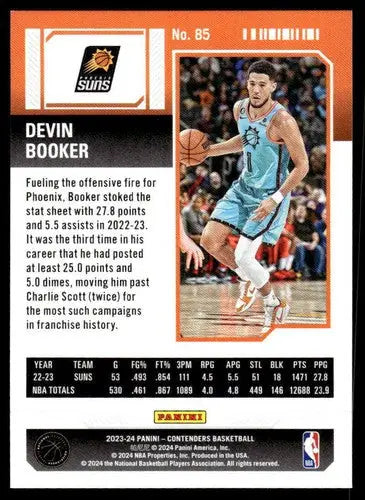 Devin Booker basketball card from 2023-24 Panini Contenders Season Ticket retail series