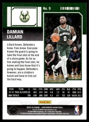2023-24 Panini Contenders Season Ticket Retail #9 Damian Lillard NM-MT ID:74189 - Basketball Card Single