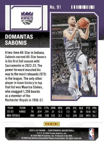 2023-24 Panini Contenders Season Ticket Retail #91 Domantas Sabonis NM- ID:74681 - Basketball Card Single