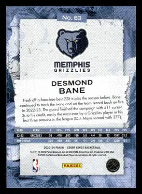 2023-24 Panini Court Kings #63 Desmond Bane Base Memphis Grizzlies - Basketball Card Single