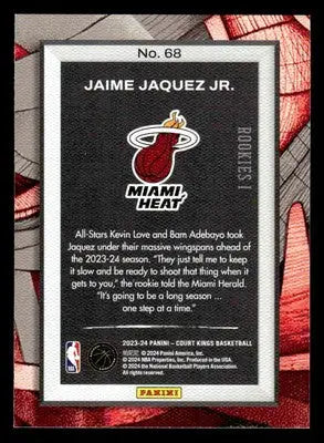 2023-24 Panini Court Kings #68 Jaime Jaquez Jr. Rookies Tier 1 Miami Heat - Basketball Card Single