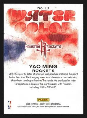 2023-24 Panini Court Kings Yao Ming #18 Water Color Insert Rockets HOF - Basketball Card Single