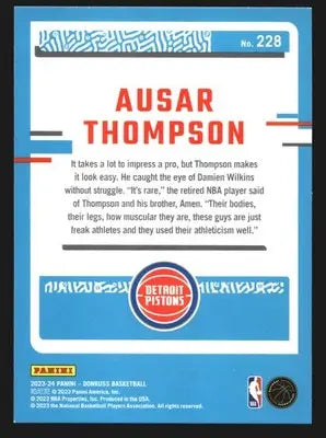 2023-24 Panini Donruss Ausar Thompson #228 Rated Rookie RC Detroit Pistons - Basketball Card Single