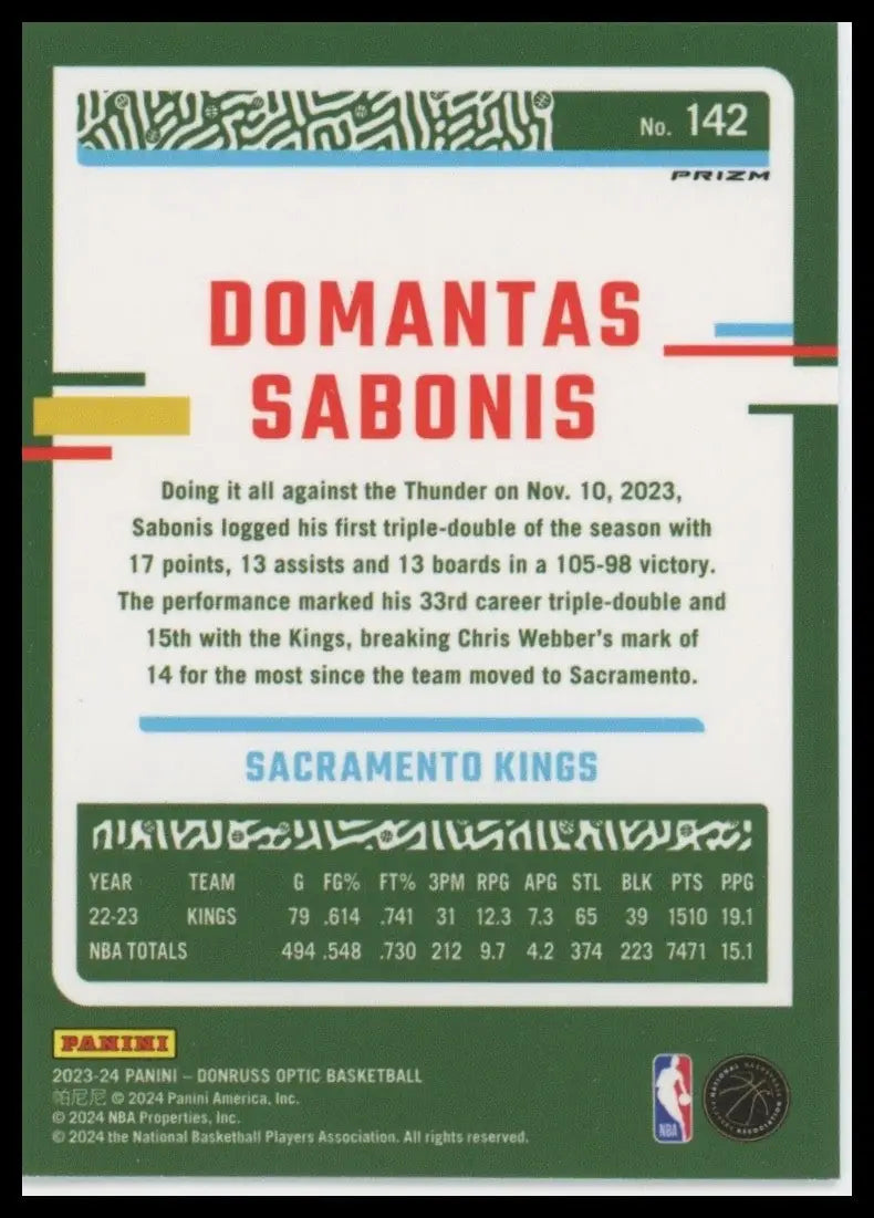 2023-24 Panini Donruss Optic - Domantas Sabonis #142 Purple Prizm - Basketball Card Single