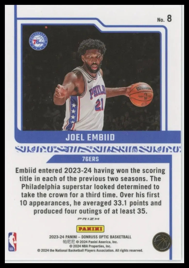 2023-24 Panini Donruss Optic - Elite Dominators Joel Embiid #8 Holo Prizm - Basketball Card Single