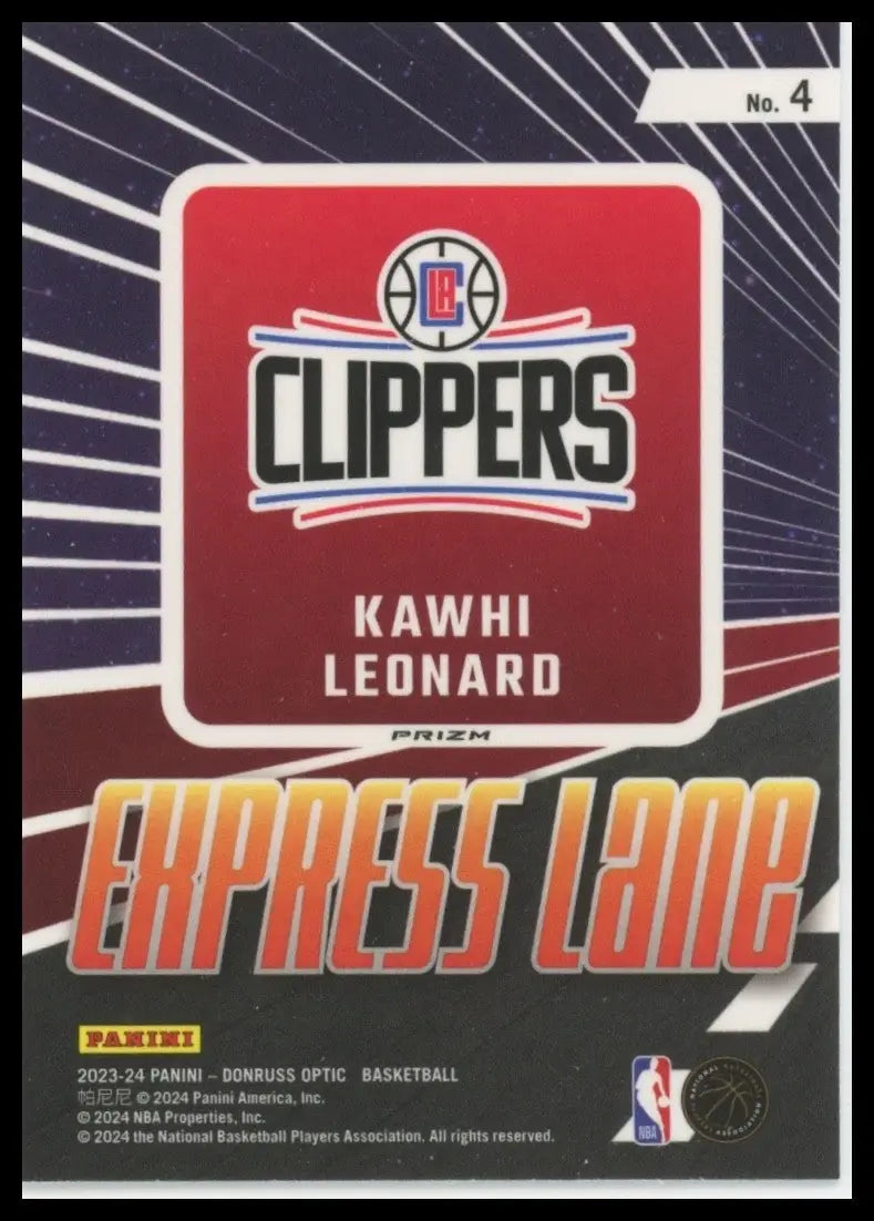 2023-24 Panini Donruss Optic - Express Lane Kawhi Leonard #4 Purple Prizm - Basketball Card Single