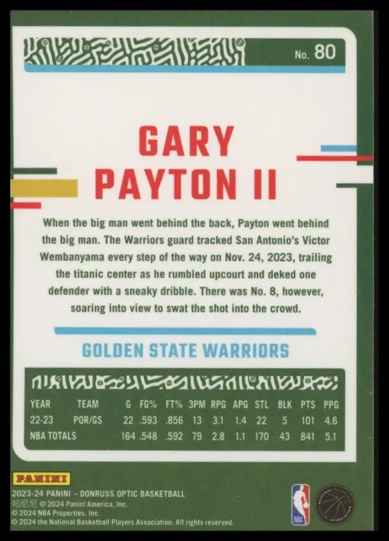 2023-24 Panini Donruss Optic Gary Payton II #80 Golden State Warriors Basketball - Basketball Card Single