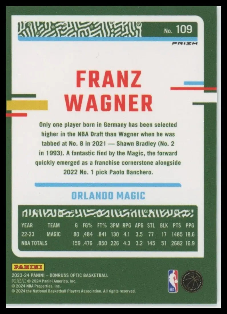 2023-24 Panini Donruss Optic Holo Franz Wagner #109 Orlando Magic Basketball NBA