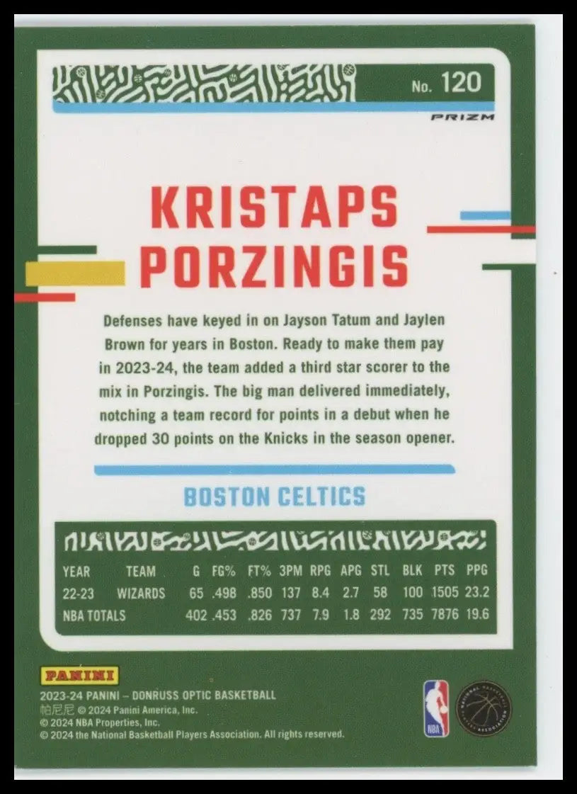 2023-24 Panini Donruss Optic Holo Kristaps Porzingis #120 Boston Celtics Card