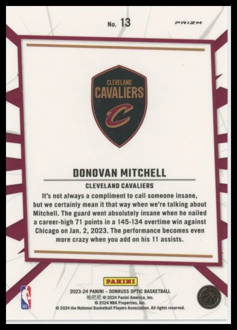 2023-24 Panini Donruss Optic - My House Donovan Mitchell #13 Purple Prizm - Basketball Card Single