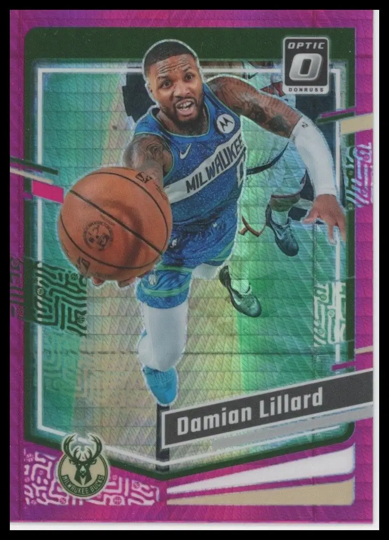 2023-24 Panini Donruss Optic Pink Hyper Damian Lillard #4 Milwaukee Bucks Card