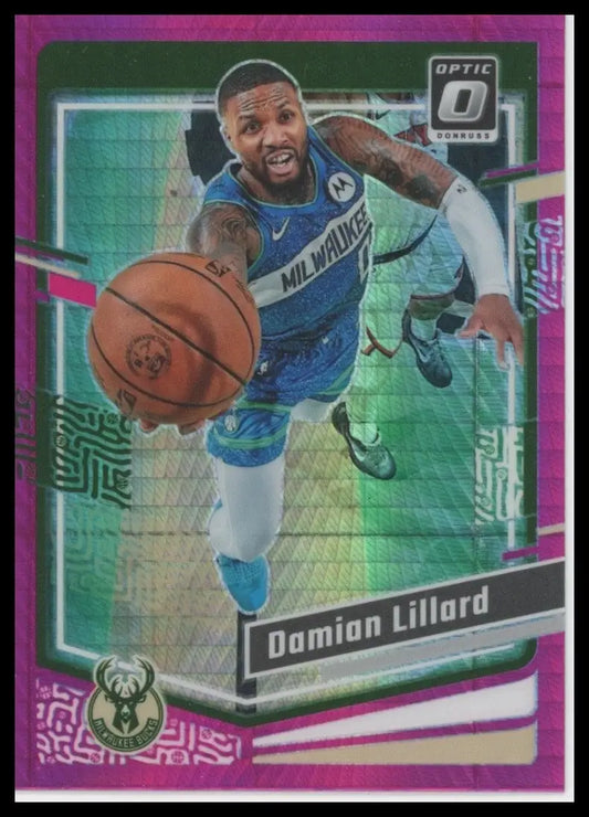 2023-24 Panini Donruss Optic Pink Hyper Damian Lillard #4 Milwaukee Bucks Card