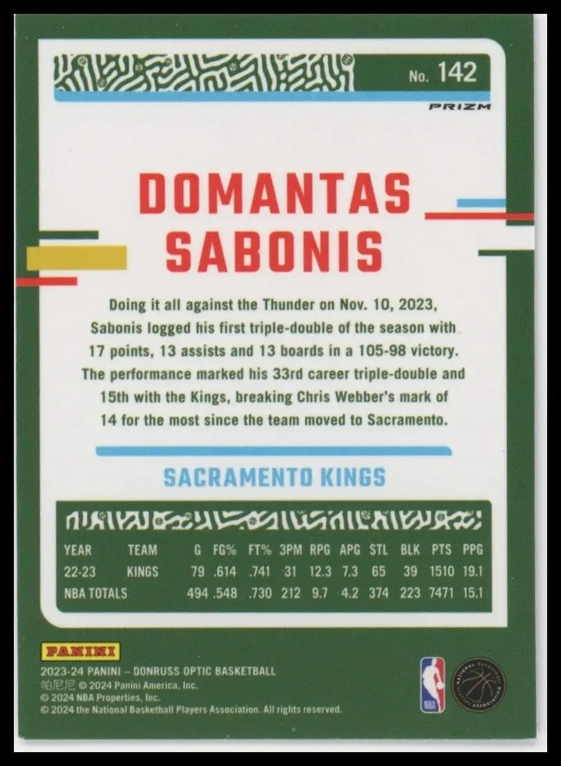 2023-24 Panini Donruss Optic Pink Hyper Domantas Sabonis #142 Sacramento Kings