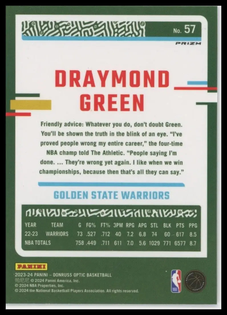 2023-24 Panini Donruss Optic Pink Hyper Draymond Green #57 Golden State Warriors