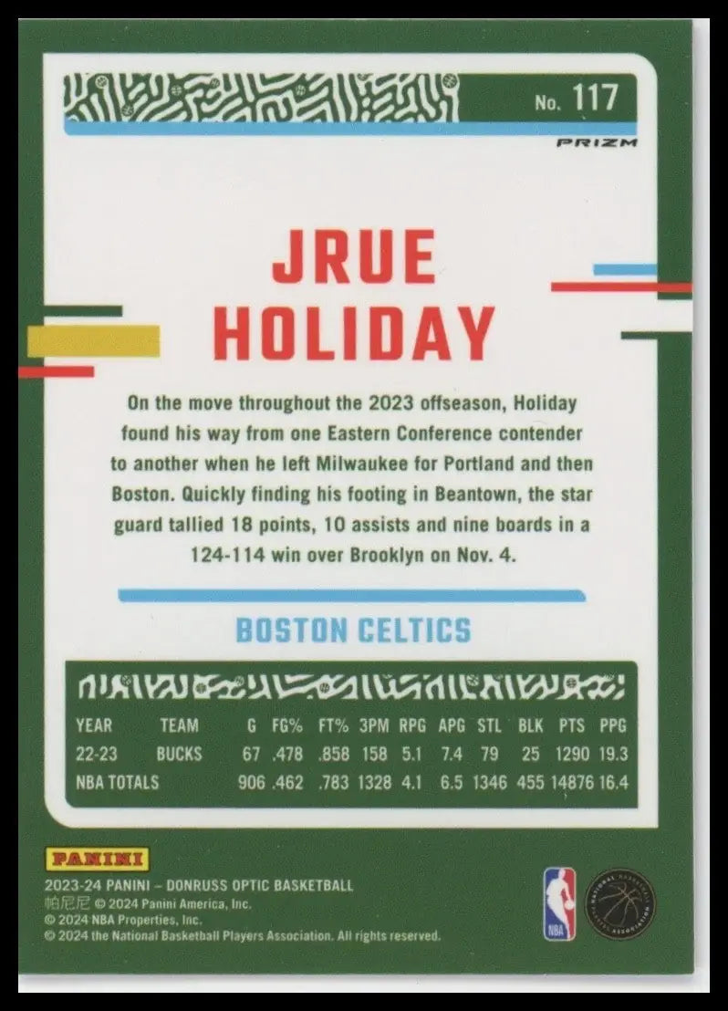 2023-24 Panini Donruss Optic Pink Hyper Jrue Holiday #117 Boston Celtics Card