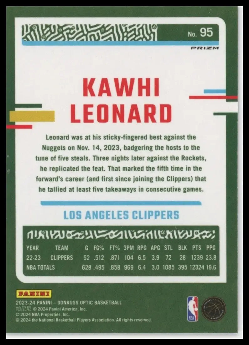 2023-24 Panini Donruss Optic Pink Hyper Kawhi Leonard #95 Los Angeles Clippers