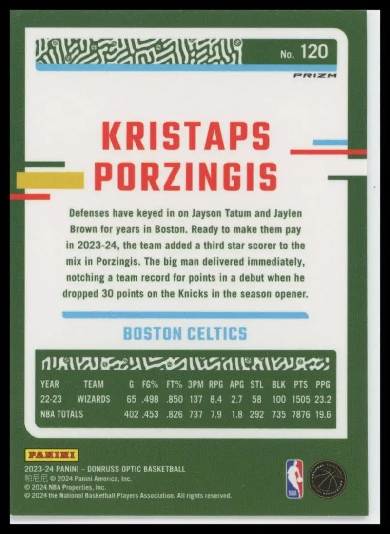 2023-24 Panini Donruss Optic Pink Hyper Kristaps Porzingis #120 Boston Celtics