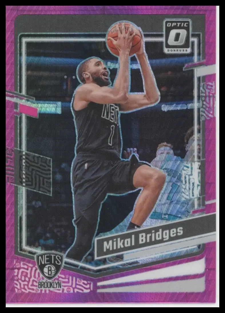 2023-24 Panini Donruss Optic Pink Hyper Mikal Bridges #199 Brooklyn Nets Card - Basketball Card Single