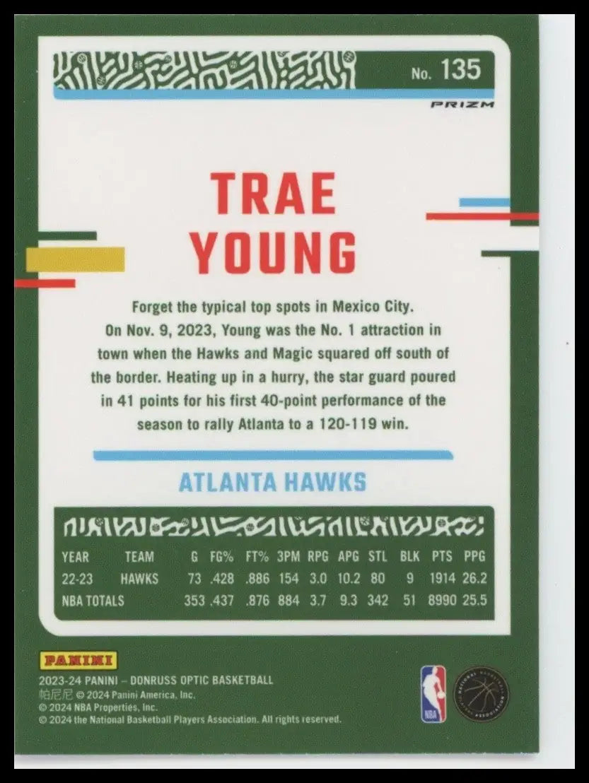 2023-24 Panini Donruss Optic Pink Hyper Trae Young #135 Atlanta Hawks Basketball
