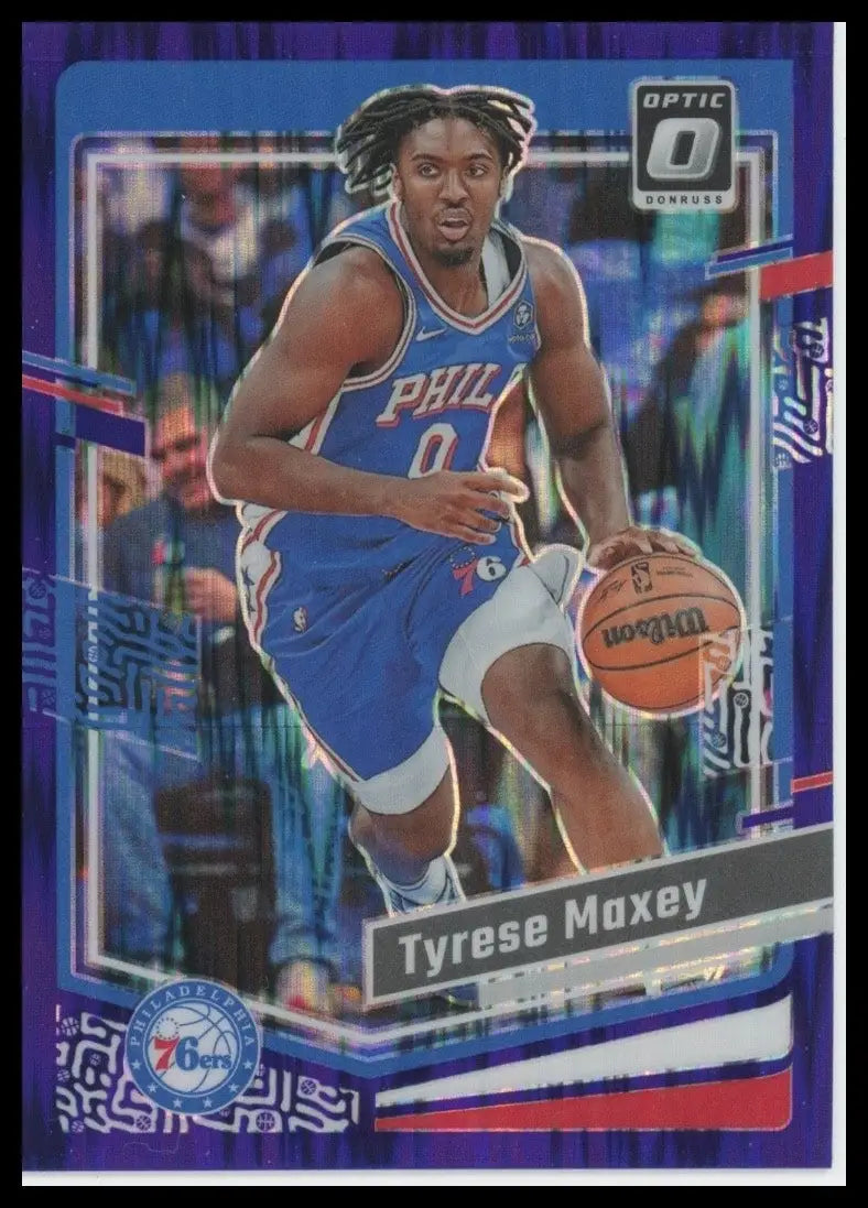 2023-24 Panini Donruss Optic Purple Shock Tyrese Maxey #70 Philadelphia 76ers