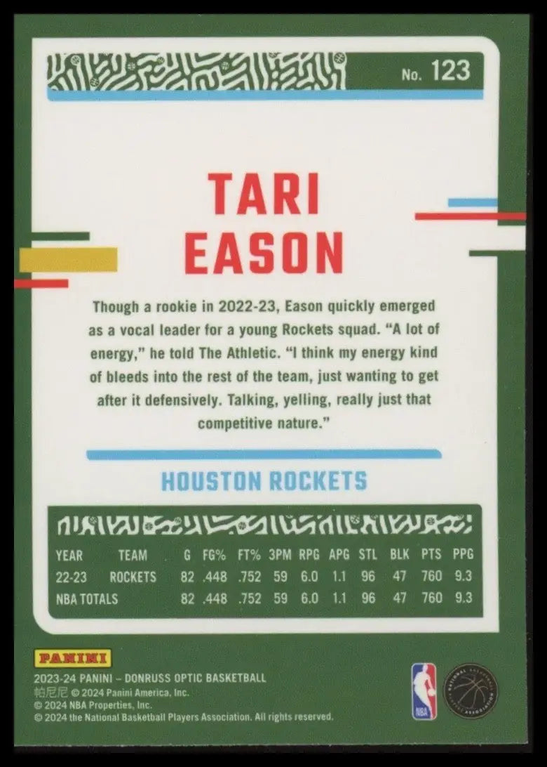 2023-24 Panini Donruss Optic Tari Eason #123 Houston Rockets Basketball Card NBA - Basketball Card Single