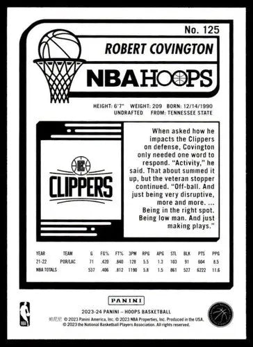 Original gloss Panini Hoops Robert Covington NBA basketball card near mint Clippers