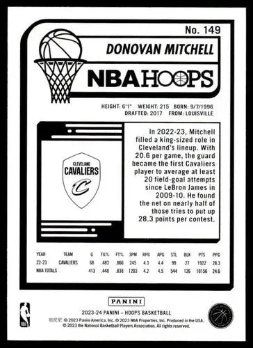 Original gloss Panini Hoops Donovan Mitchell basketball card 2023-24 Cavaliers