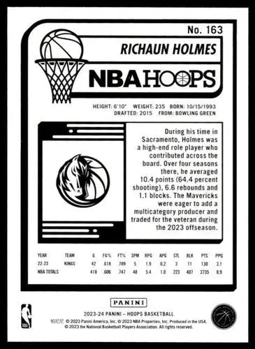 2023-24 Panini Hoops Richaun Holmes basketball card with original gloss near mint quality