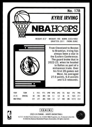 Original gloss Panini Hoops Kyrie Irving basketball card from 2023-24 Mavericks series