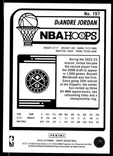 Original gloss Panini Hoops basketball card featuring DeAndre Jordan, Nuggets player