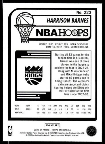 2023-24 Panini Hoops #223 Harrison Barnes NM Near Mint Sac Kings ID:65565 - Basketball Card Single