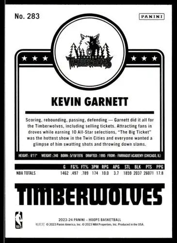 Original gloss Kevin Garnett basketball card from Panini Hoops 2023-24 Timberwolves series