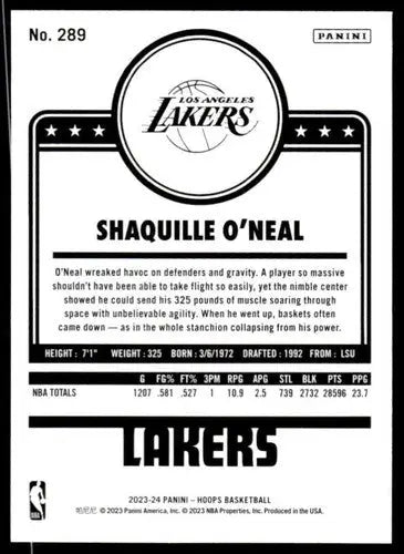 Shaquille O’Neal basketball card from Panini Hoops 2023-24 with original gloss