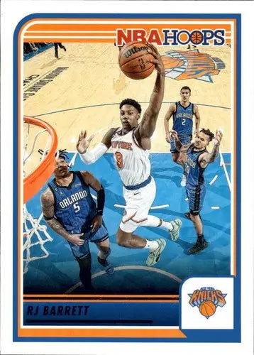 Basketball trading card featuring RJ Barrett from Panini Hoops 2023-24 mint Knicks series