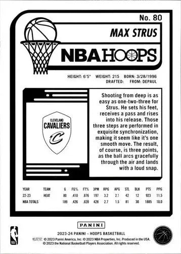 2023 24 Panini Hoops Max Strus basketball card with original gloss from Cavaliers series