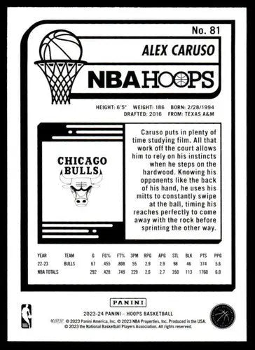 Original gloss Panini Hoops Alex Caruso basketball card from 2023-24 collection