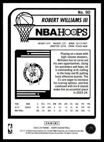 Original gloss of Robert Williams III basketball card from 2023-24 Panini Hoops collection