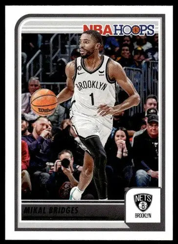Original gloss Panini Hoops Mikal Bridges basketball card from 2023-24 Nets series