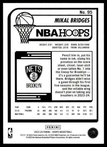 2023-24 Panini Hoops Mikal Bridges basketball card with original gloss Near Mint Nets