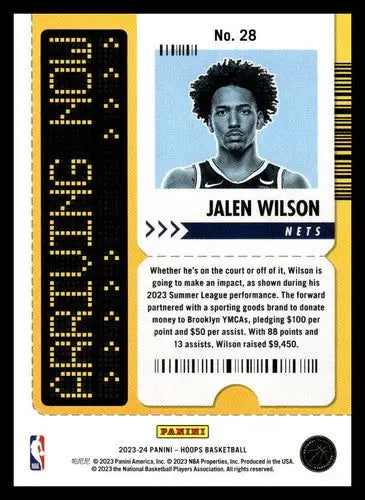 Panini Hoops Jalen Wilson basketball card with original gloss from 2023-24 product
