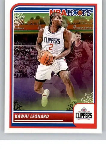 Basketball trading card featuring Kawhi Leonard in Halloween-themed design from Panini Hoops Haunted series