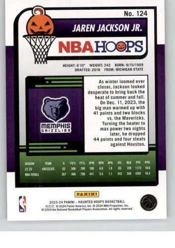 Back of a Jaren Jackson Jr. NBA Panini Hoops Haunted trading card with original gloss
