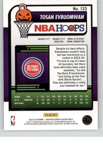 Original gloss Panini Hoops Haunted Tosan Evbuomwan basketball card for Pistons collectible