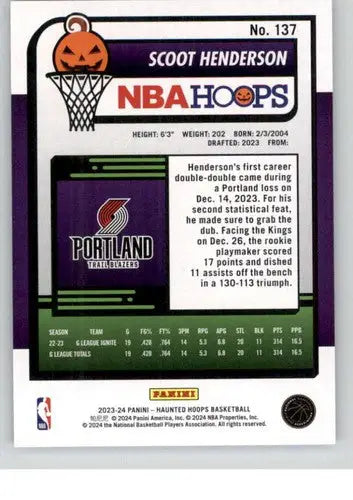 2023-24 Panini Hoops Haunted #137 Scoot Henderson NM-MT Blazers ID:74934 - Basketball Card Single