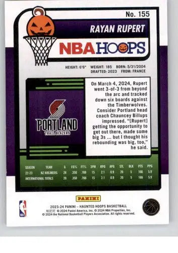 Original gloss Panini Hoops Haunted Rayan Rupert basketball card from 2023-24 Panini Hoops
