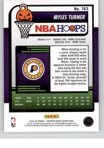 Original gloss Panini Hoops Haunted Myles Turner basketball card from 2023-24 Panini Hoops