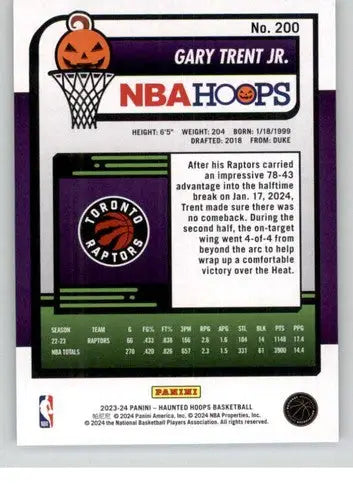 Original gloss basketball trading card from Panini Hoops Haunted featuring Gary Trent Jr